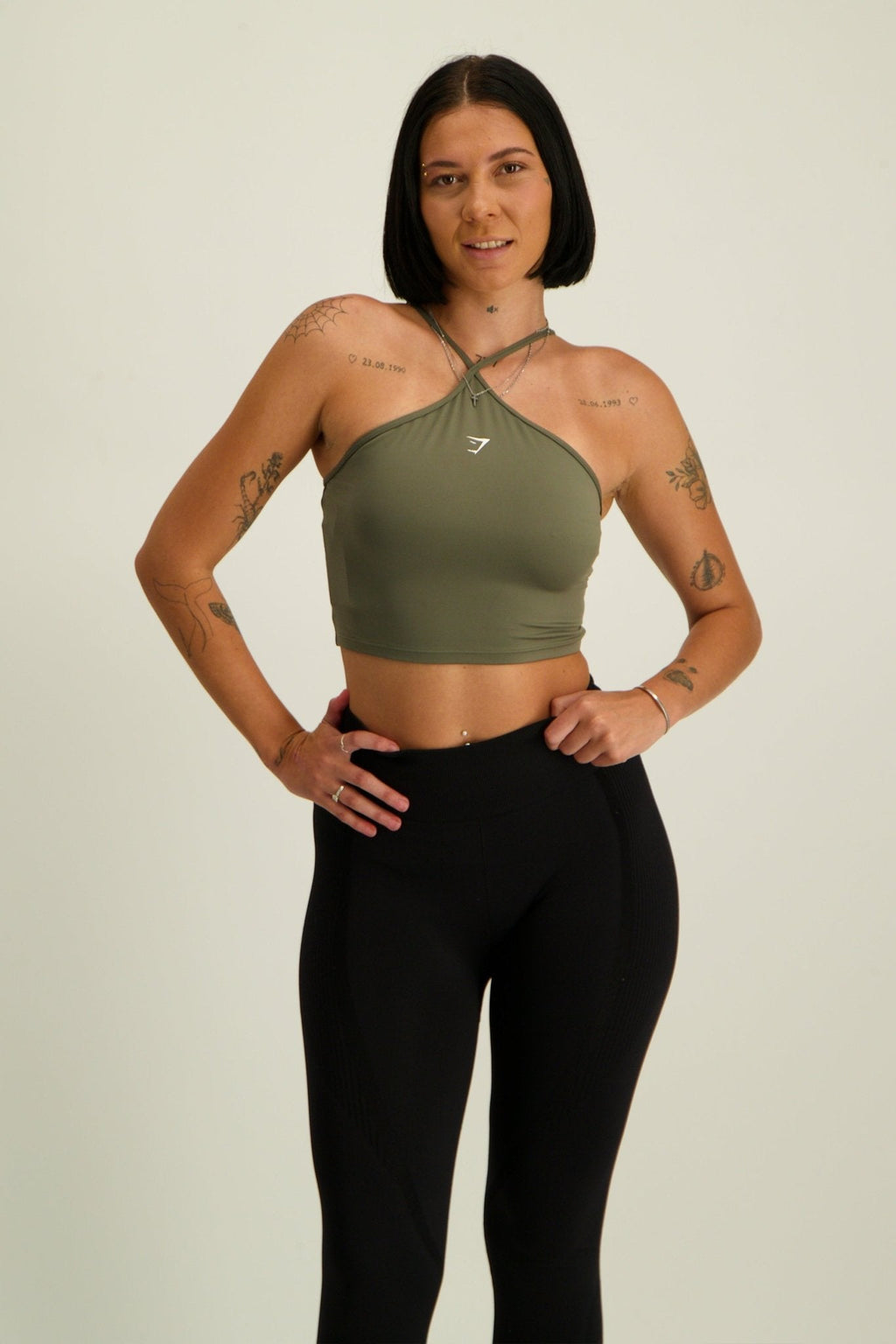 Gymshark Everyday Halter Neck Ribbon Tank - Core Olive