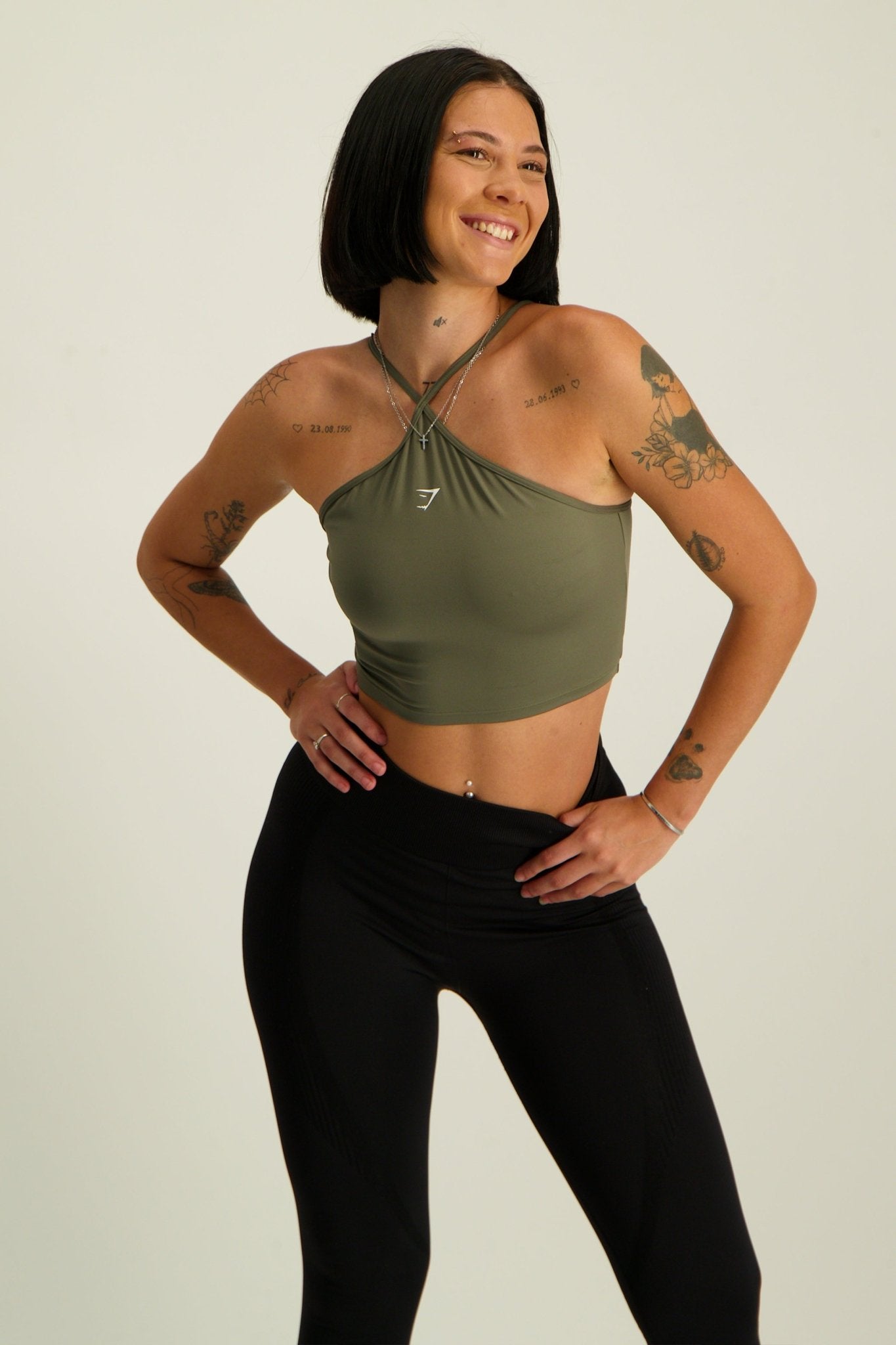 Gymshark Everyday Halter Neck Ribbon Tank - Core Olive